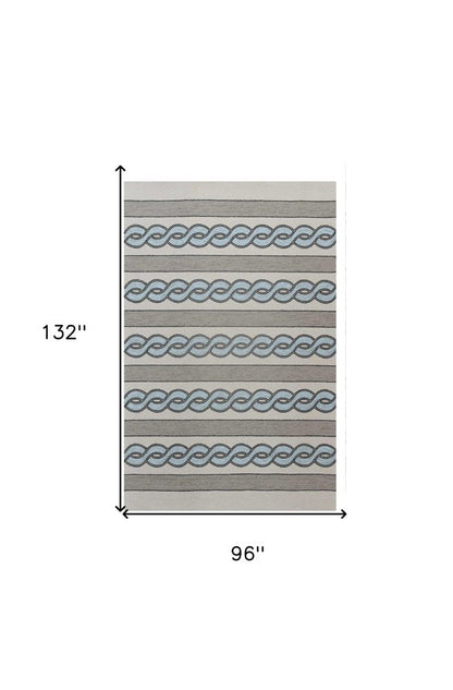8' X 11' Ivory Light Blue And Gray Geometric Hand Hooked Area Rug HomeRoots