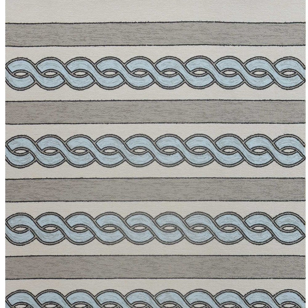 8' X 11' Ivory Light Blue And Gray Geometric Hand Hooked Area Rug — view 10