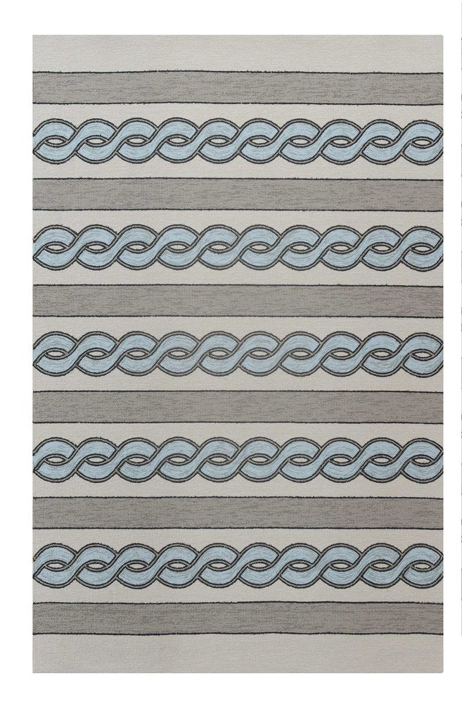 8' X 11' Ivory Light Blue And Gray Geometric Hand Hooked Area Rug HomeRoots