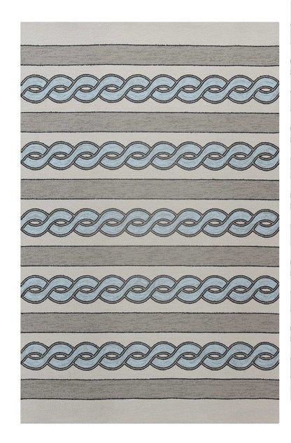 8' X 11' Ivory Light Blue And Gray Geometric Hand Hooked Area Rug HomeRoots