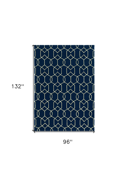 8' X 11' Navy Blue Moroccan Indoor Outdoor Area Rug