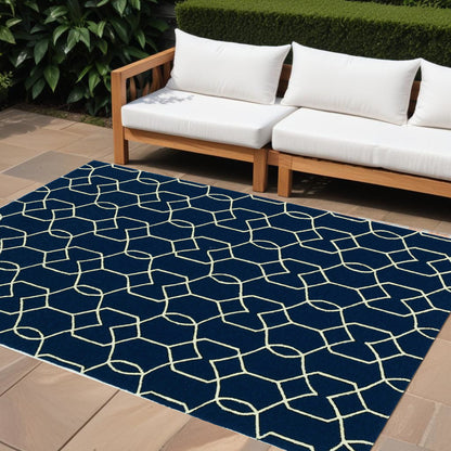 8' X 11' Navy Blue Moroccan Indoor Outdoor Area Rug