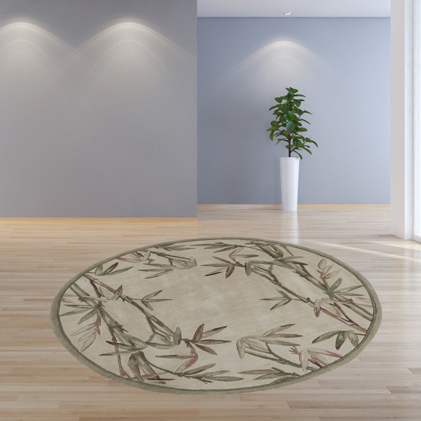 5'X8' Ivory Hand Tufted Bordered Bamboo Indoor Area Rug