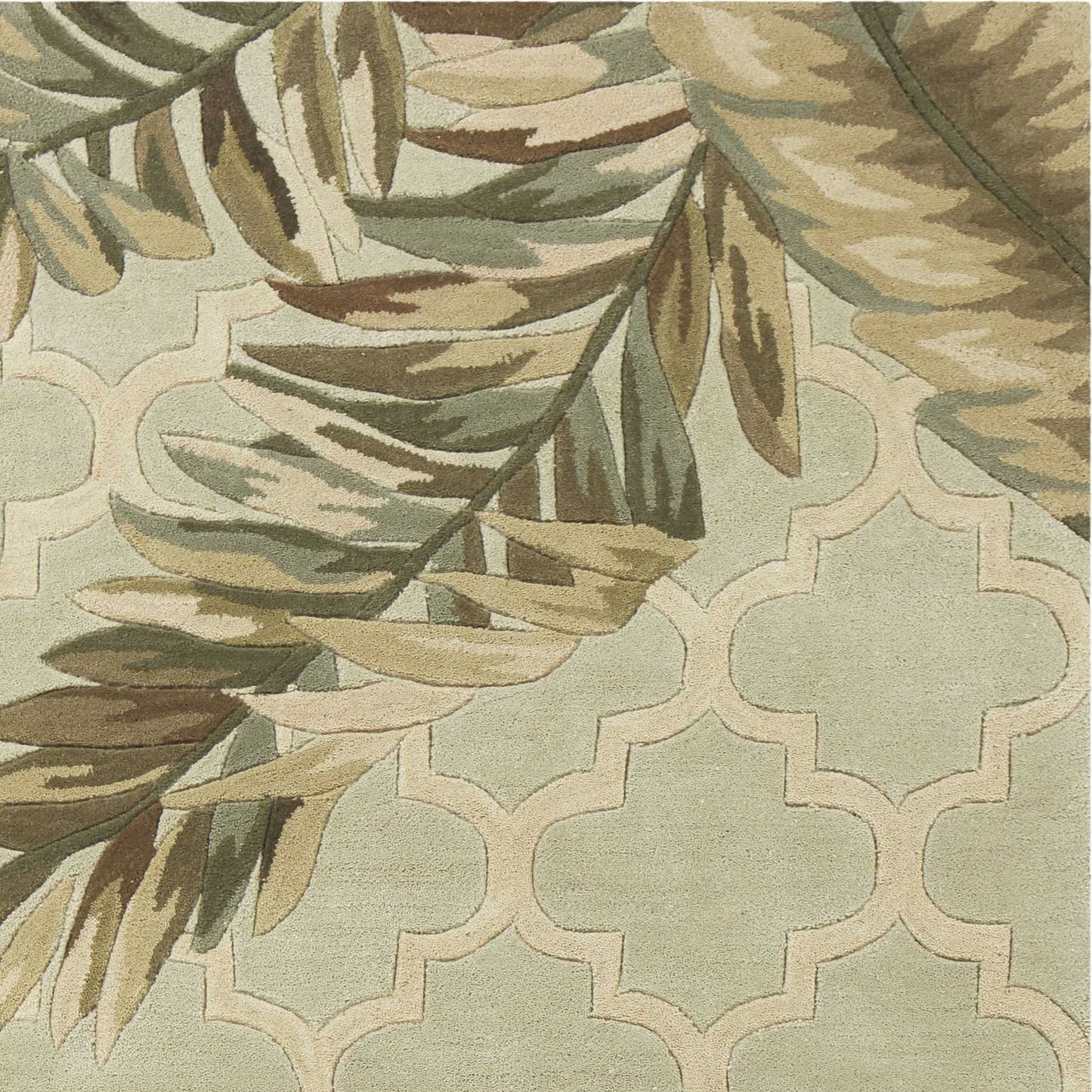 5'X8' Sage Green Hand Tufted Tropical Quatrefoil Indoor Area Rug