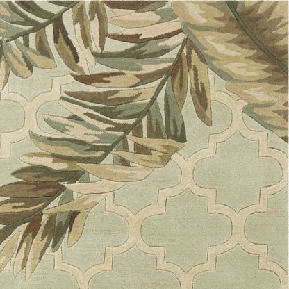 5'X8' Sage Green Hand Tufted Tropical Quatrefoil Indoor Area Rug