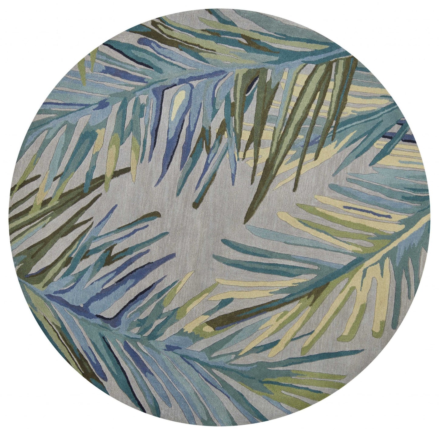 6' Blue and Gray Round Wool Hand Tufted Area Rug