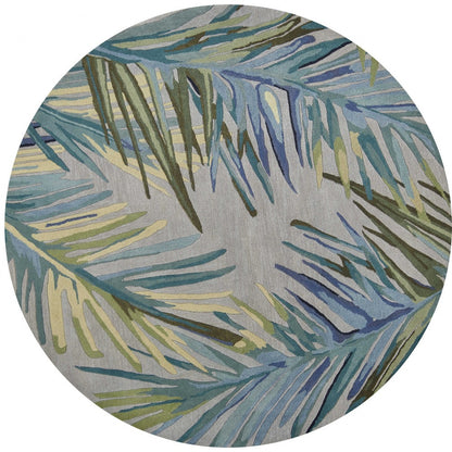 6' Blue and Gray Round Wool Hand Tufted Area Rug