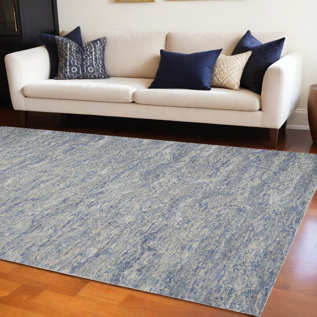 7 X 9  Wool And  Viscose Ocean Blue Area Rug