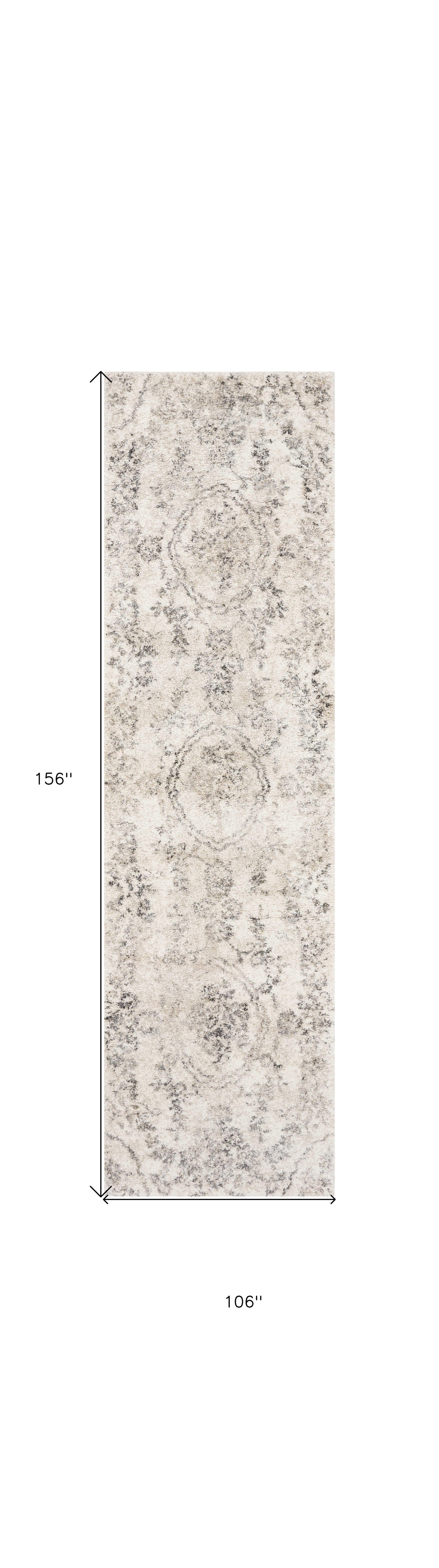 5'X8' Grey Machine Woven Distressed Floral Medallion Indoor Area Rug