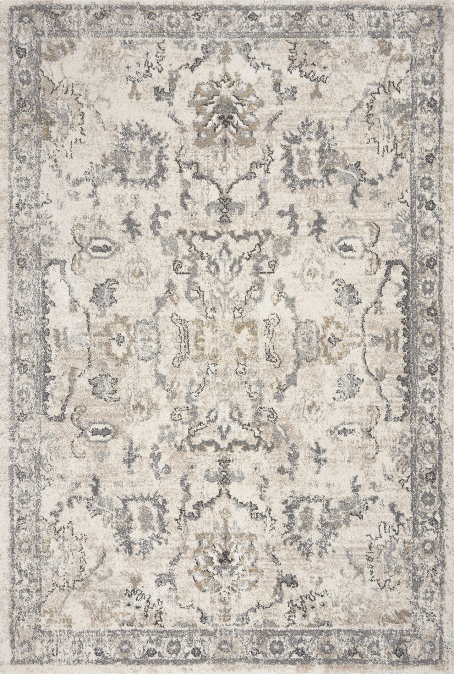 9' X 13' Ivory Machine Woven Distressed Floral Traditional Indoor Area Rug - 106.0" (H) x 156.0" (W) x 0.5" (D)