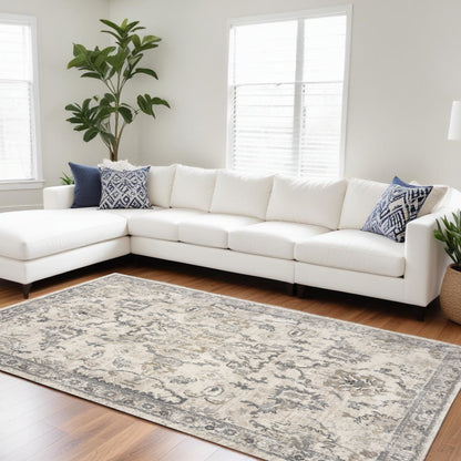 9' X 13' Ivory Machine Woven Distressed Floral Traditional Indoor Area Rug - 106.0" (H) x 156.0" (W) x 0.5" (D)