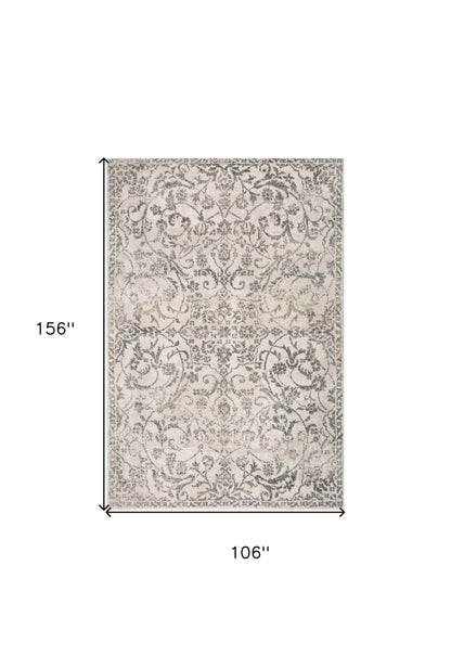 5'X8' Ivory Machine Woven Distressed Traditional Floral Vines Indoor Area Rugg