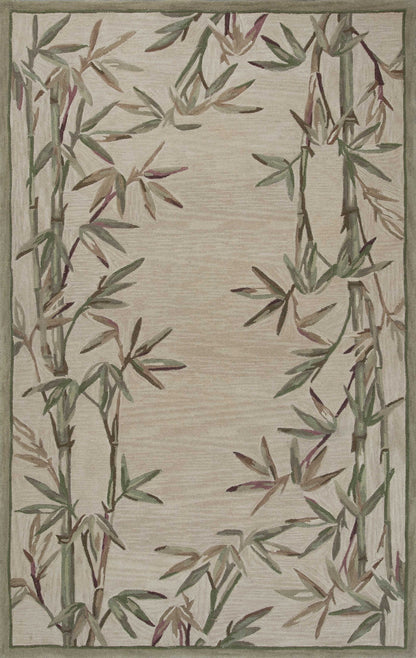 5'X8' Ivory Hand Tufted Bordered Bamboo Indoor Area Rug