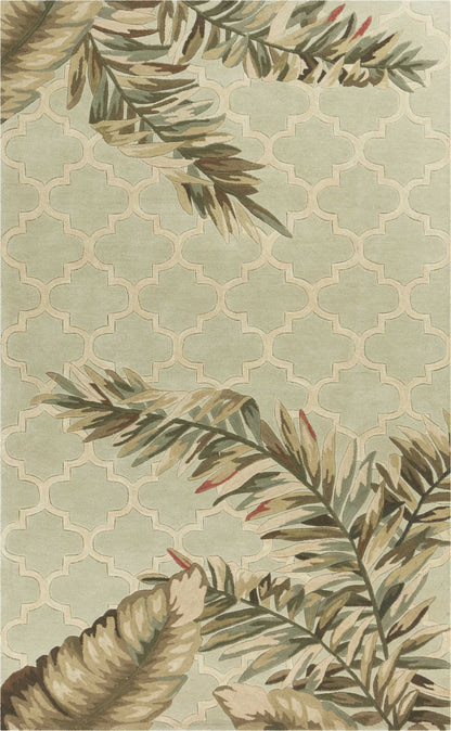 5'X8' Sage Green Hand Tufted Tropical Quatrefoil Indoor Area Rug