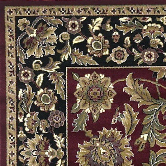 10'X13' Red Black Machine Woven Floral Traditional Indoor Area Rug