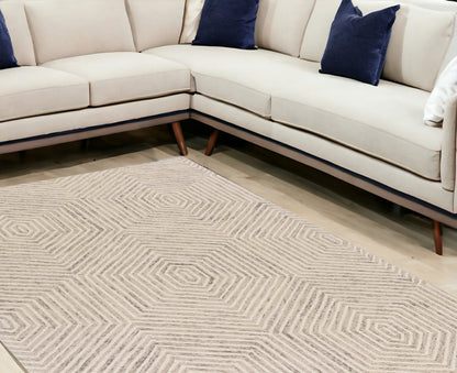 9' X 12' Sand Beige Wool Geometric Hand Tufted Area Rug - 108.0" (H) x 144.0" (W) x 0.5" (D)