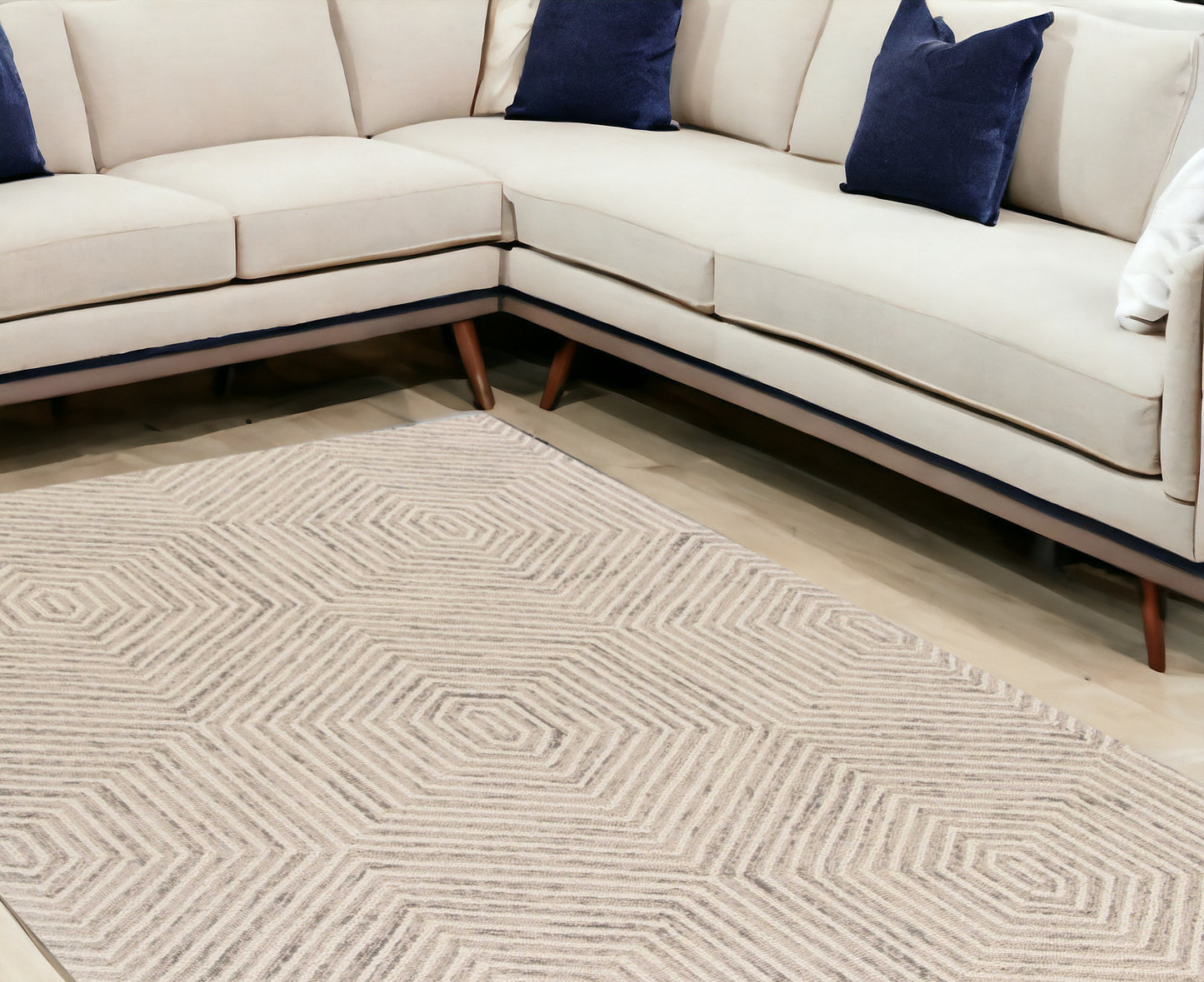 5' X 7' Ivory Geometric Hexagon Wool Indoor Area Rug