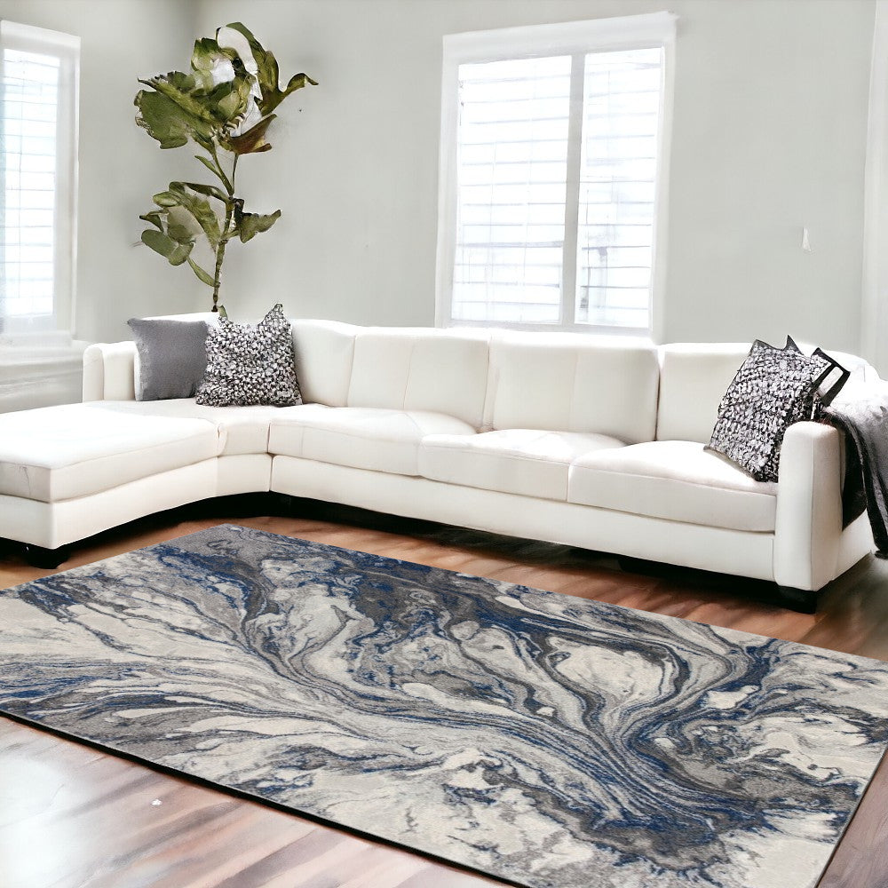 10' X 13' Grey Machine Woven Abstract Watercolor Indoor Area Rug - 24.0" (L) x 36.0" (W) x 0.08" (H)