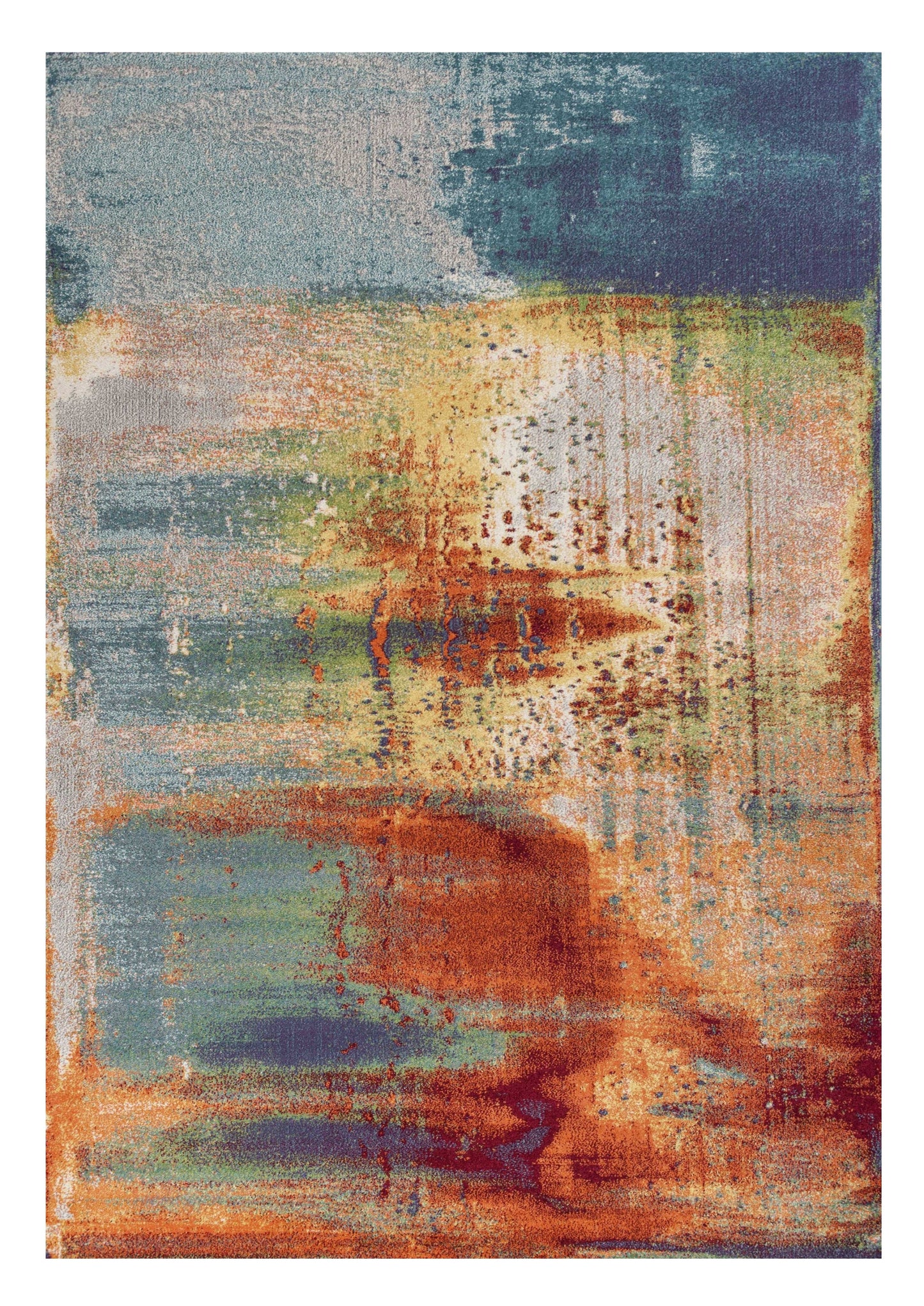 10' X 13' Blue Rust Orange Machine Woven Abstract Brushstrokes Indoor Area Rug - 24.0" (L) x 35.5" (W) x 1.0" (H)