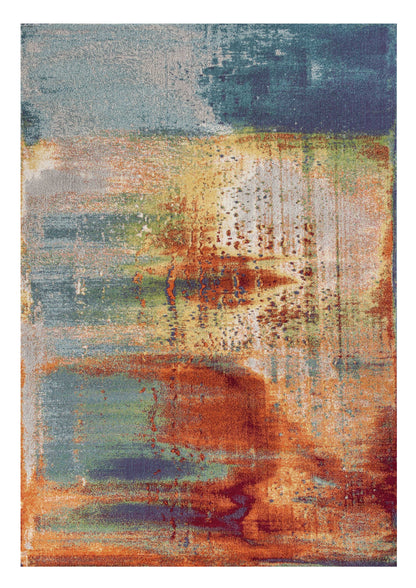 10' X 13' Blue Rust Orange Machine Woven Abstract Brushstrokes Indoor Area Rug - 24.0" (L) x 35.5" (W) x 1.0" (H)