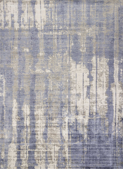 5' X 7' Grey Blue Hand Loomed Abstract Brushstroke Indoor Area Rug