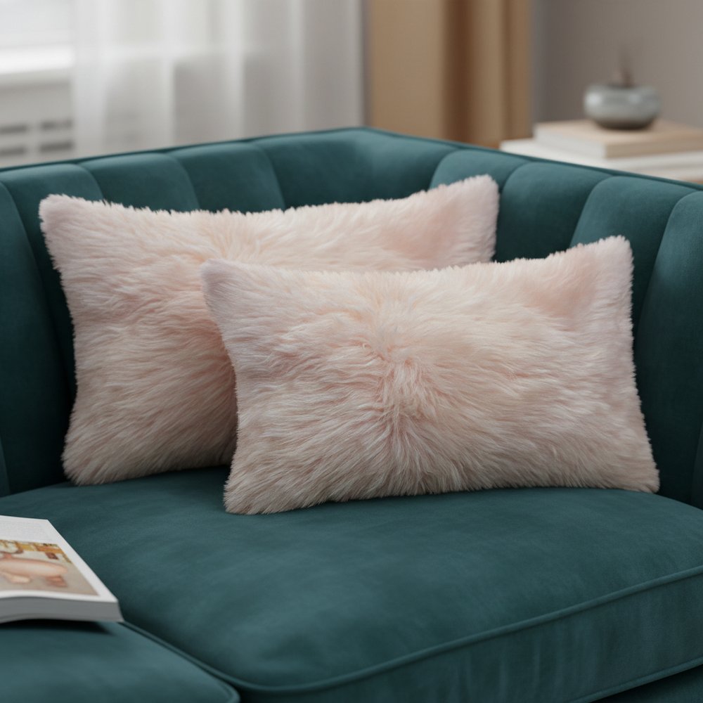 Set Of Two Blush Genuine Sheepskin Lumbar Accent Pillows — view 1