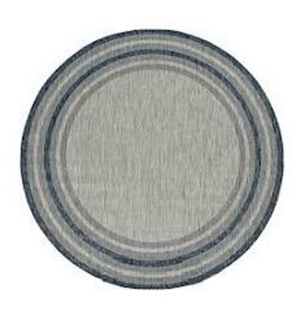 8' Blue And Gray Round Striped Indoor Outdoor Area Rug HomeRoots