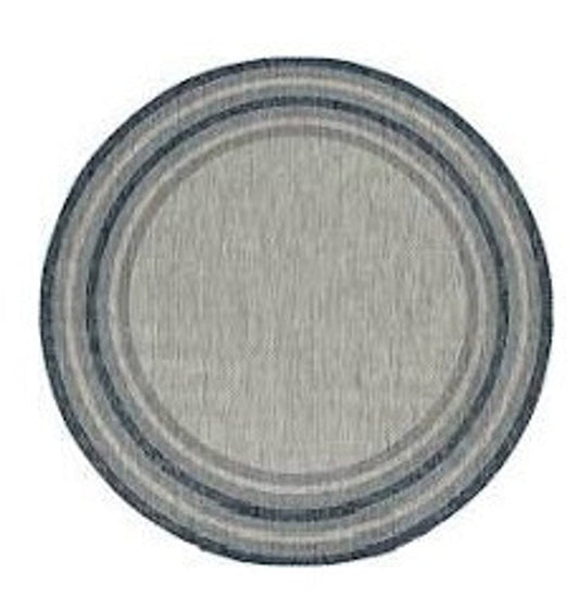 8' Blue And Gray Round Striped Indoor Outdoor Area Rug
