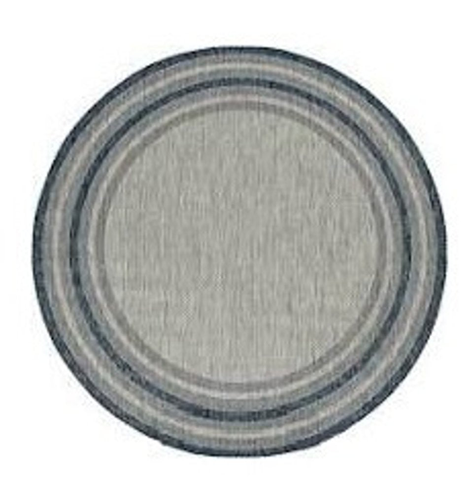 8' Blue And Gray Round Striped Indoor Outdoor Area Rug — view 1