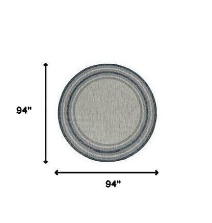 8' Blue And Gray Round Striped Indoor Outdoor Area Rug