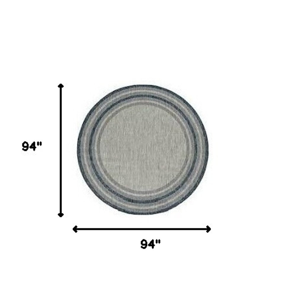 8' Blue And Gray Round Striped Indoor Outdoor Area Rug HomeRoots