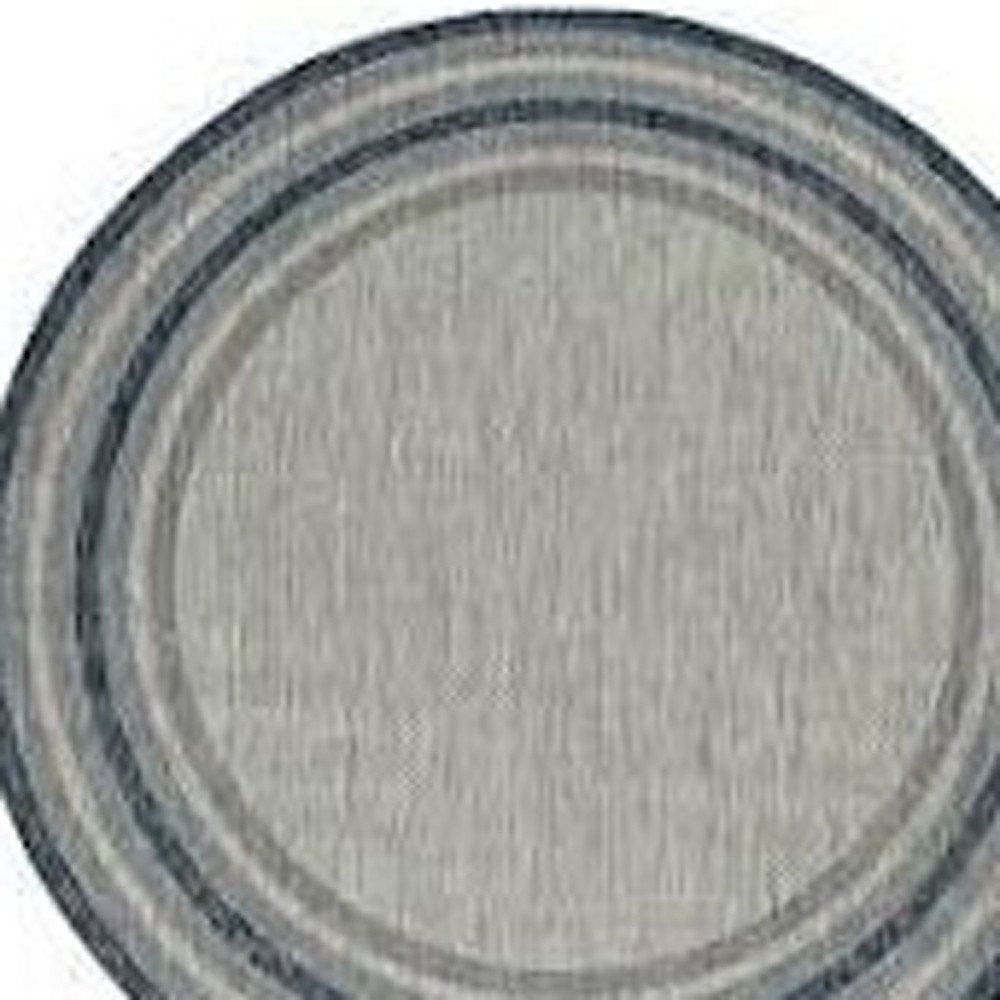 8' Blue And Gray Round Striped Indoor Outdoor Area Rug — view 3