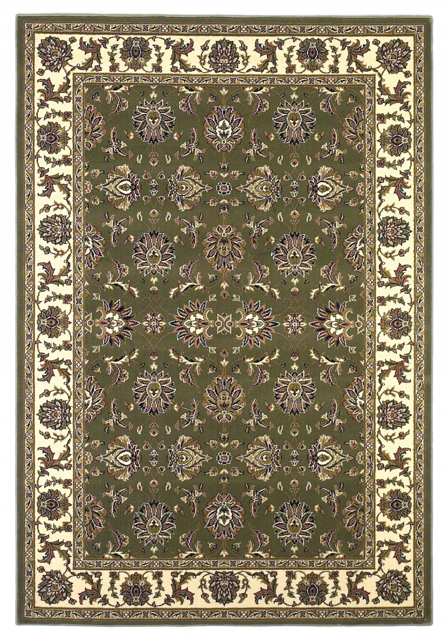 5' X 8' Green Ivory Machine Woven Floral Traditional Indoor Area Rug