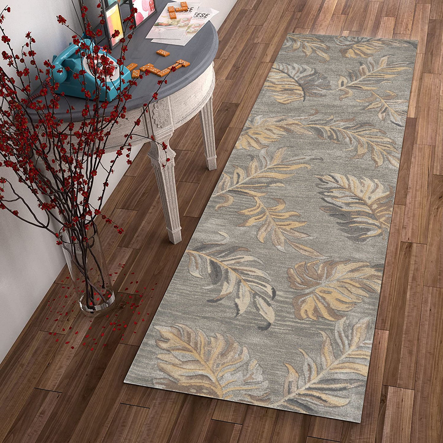3'X5' Grey Hand Tufted Tropical Palms Indoor Area Rug