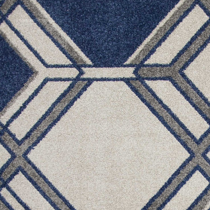 7' x 10' Ivory and Blue Geometric Indoor Outdoor Area Rug