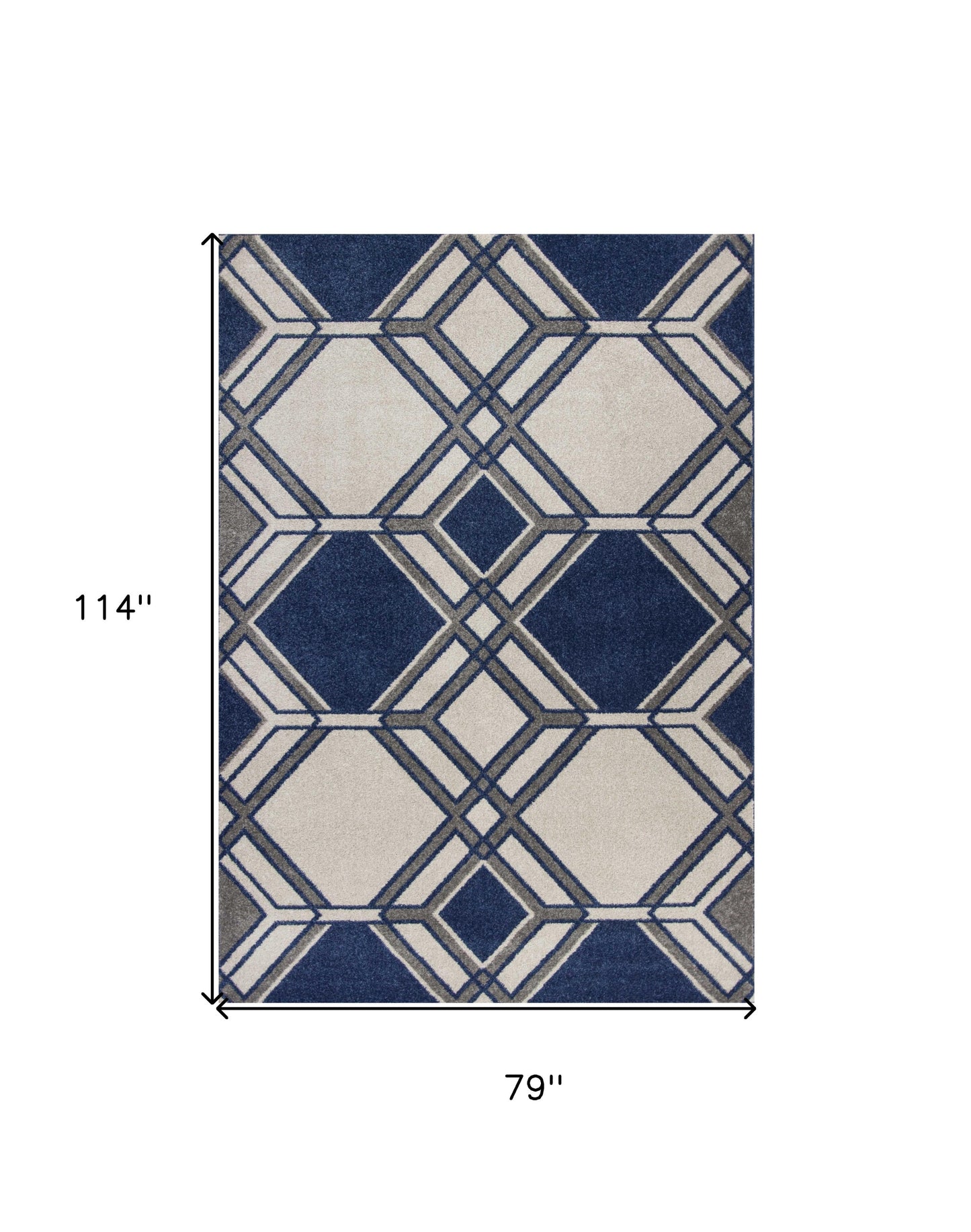 7' x 10' Ivory and Blue Geometric Indoor Outdoor Area Rug