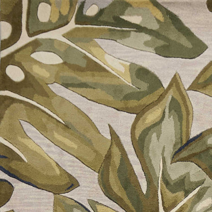 3' X 5' Green and Ivory Wool Tropical Botanical Hand Tufted Area Rug