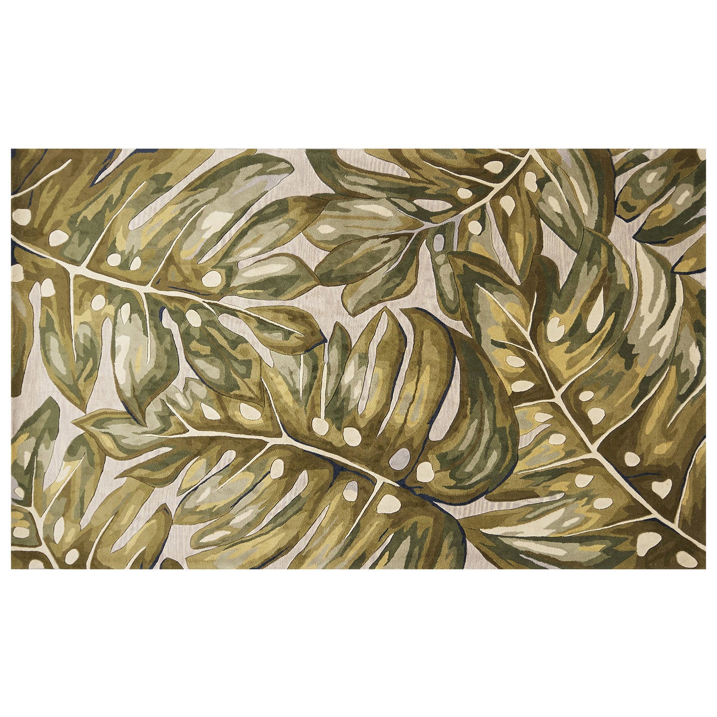 3' X 5' Green and Ivory Wool Tropical Botanical Hand Tufted Area Rug