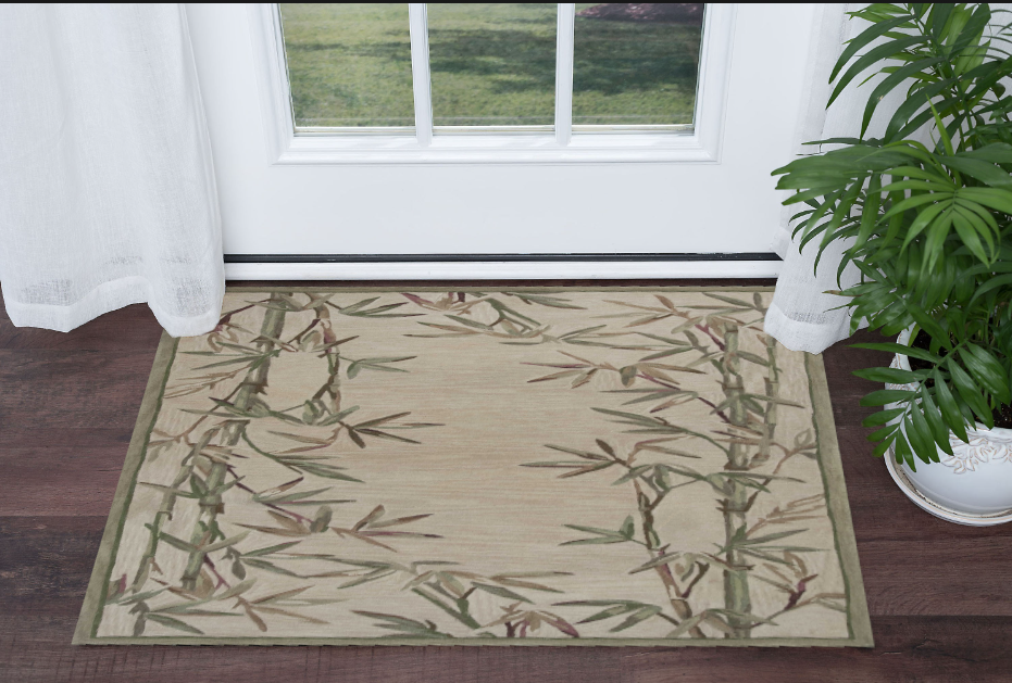 5'X8' Ivory Hand Tufted Bordered Bamboo Indoor Area Rug