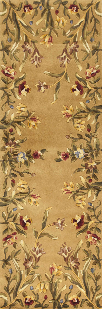 8' Golden Yellow Wool Floral Hand Tufted Runner Rug