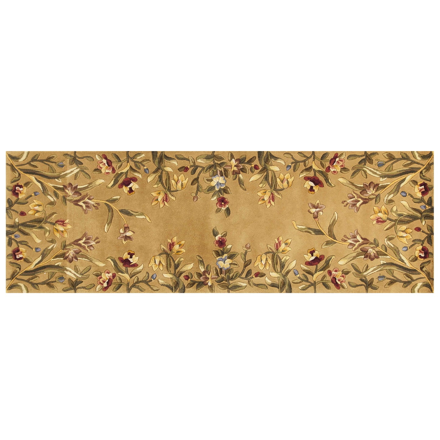 8' Golden Yellow Wool Floral Hand Tufted Runner Rug