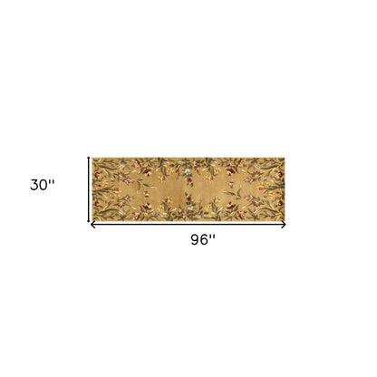 8' Golden Yellow Wool Floral Hand Tufted Runner Rug