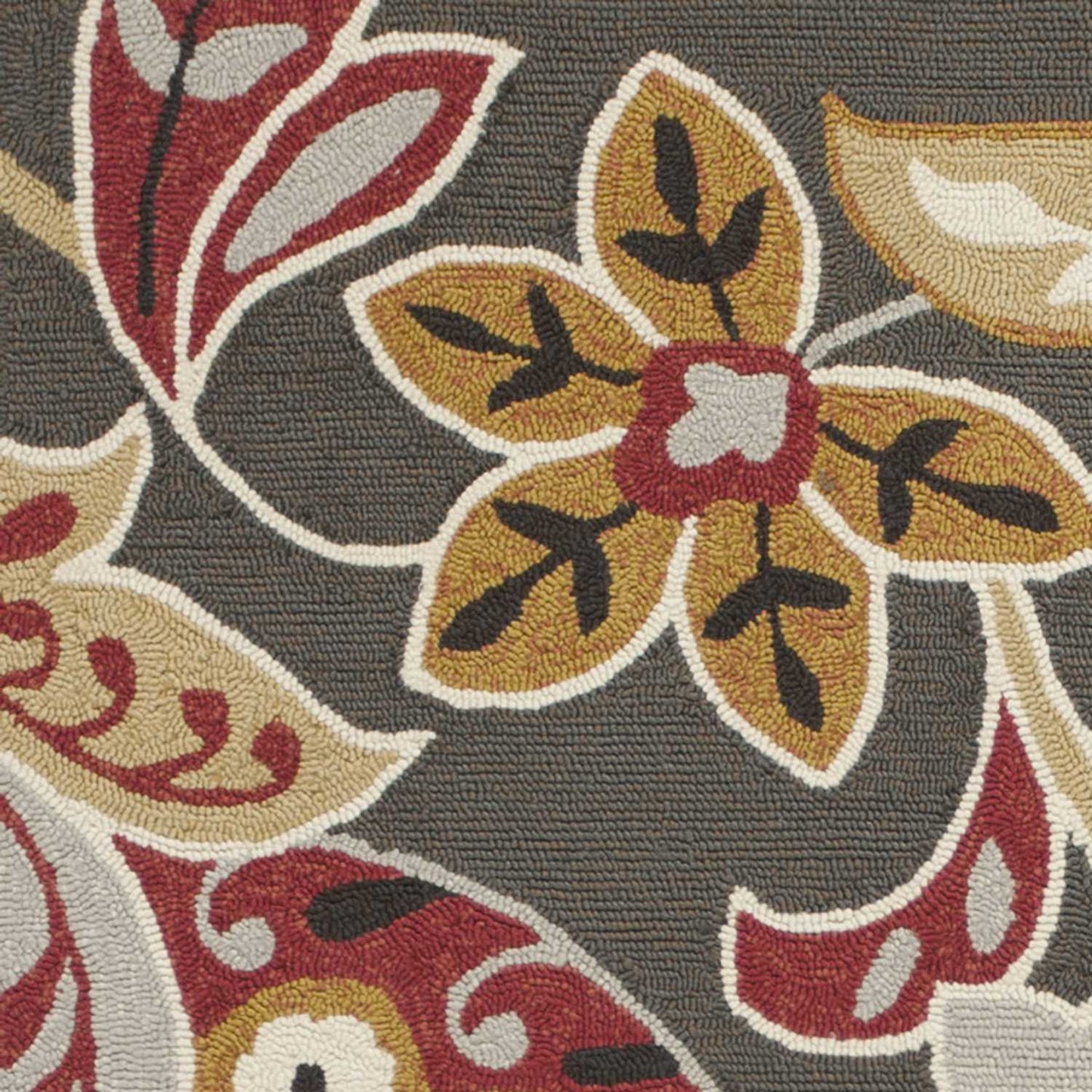 5'X8' Taupe Hand Hooked Uv Treated Floral Indoor Outdoor Area Rug