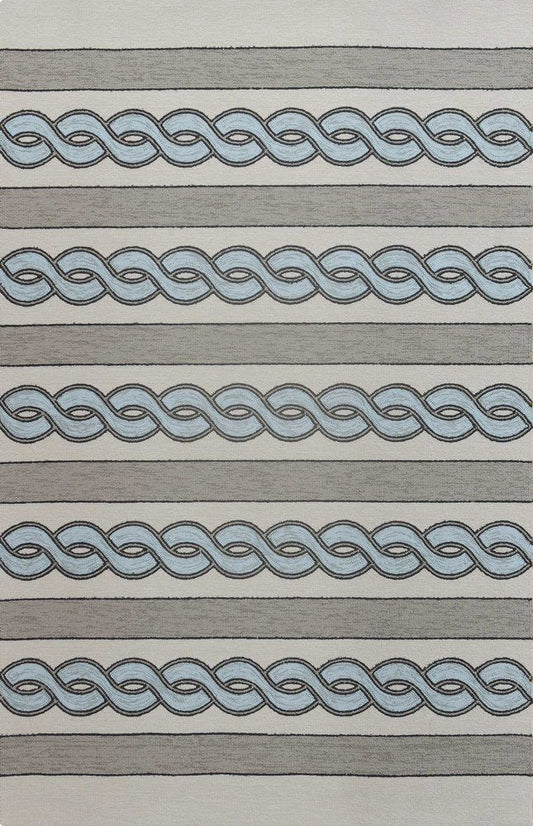 5' X 7' Ivory And Blue Abstract Handmade Indoor Outdoor Area Rug