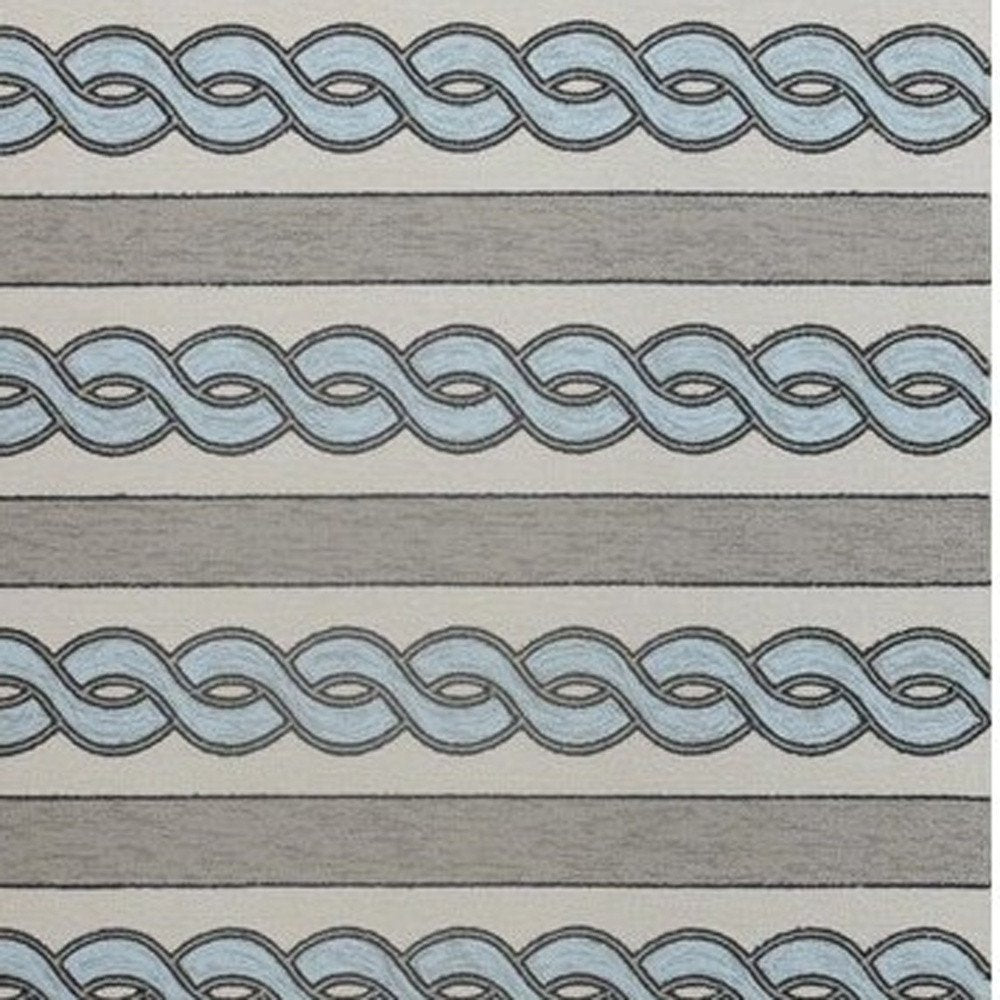 5' X 7' Ivory And Blue Abstract Handmade Indoor Outdoor Area Rug — view 6