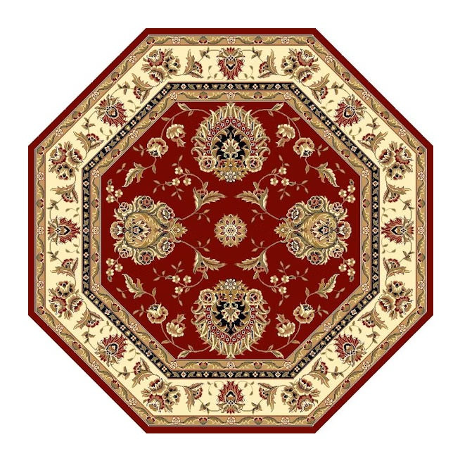 Red And Ivory Octagon Floral Vines Area Rug