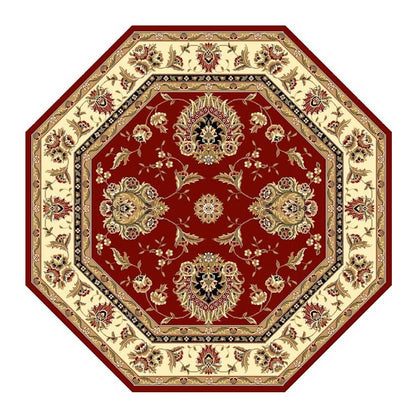 Red And Ivory Octagon Floral Vines Area Rug