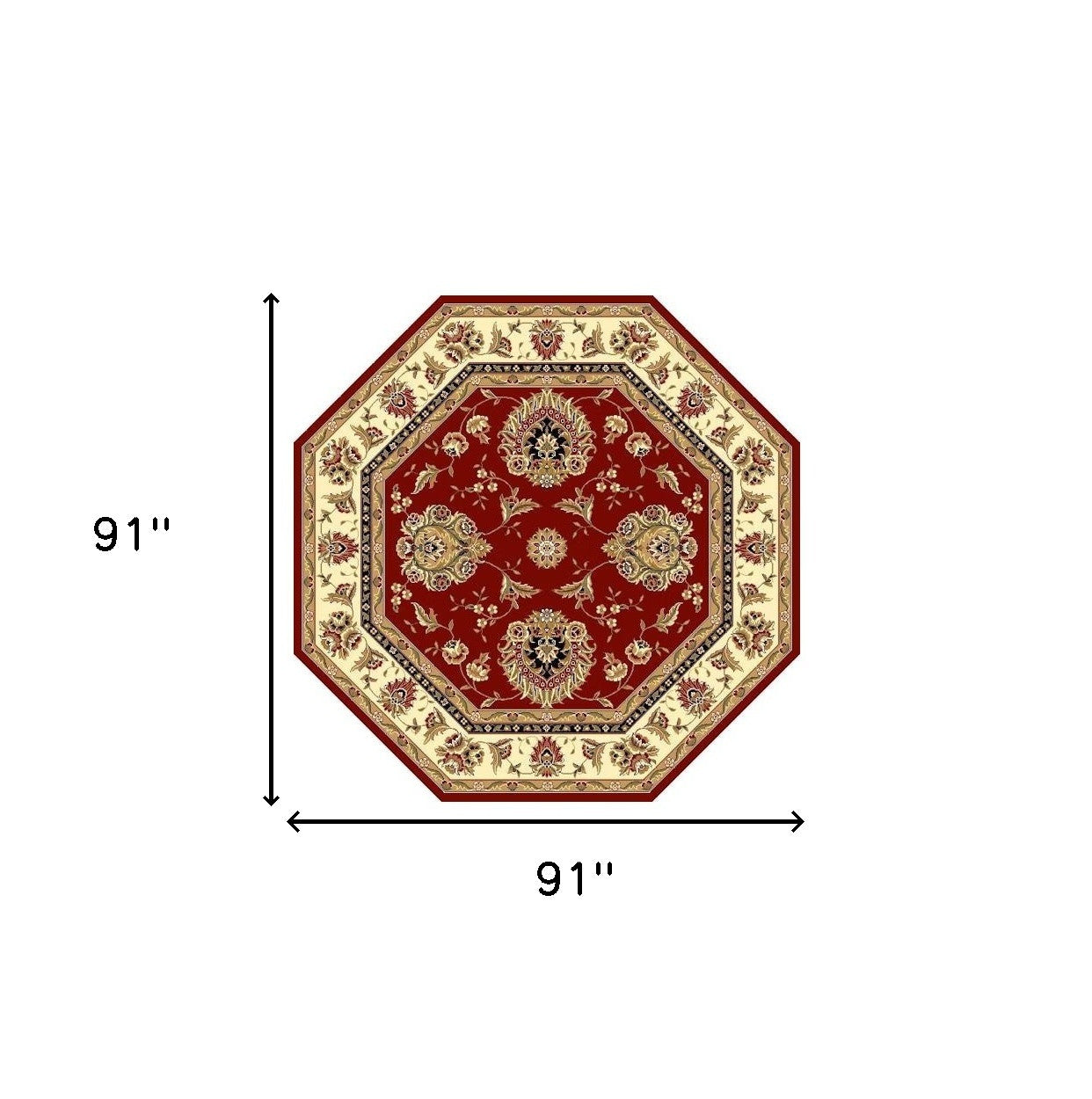 Red And Ivory Octagon Floral Vines Area Rug