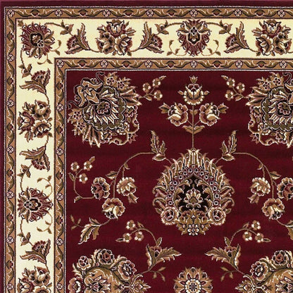 Red And Ivory Octagon Floral Vines Area Rug