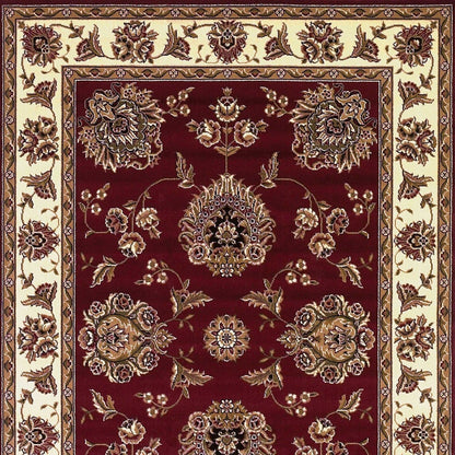 Red And Ivory Octagon Floral Vines Area Rug